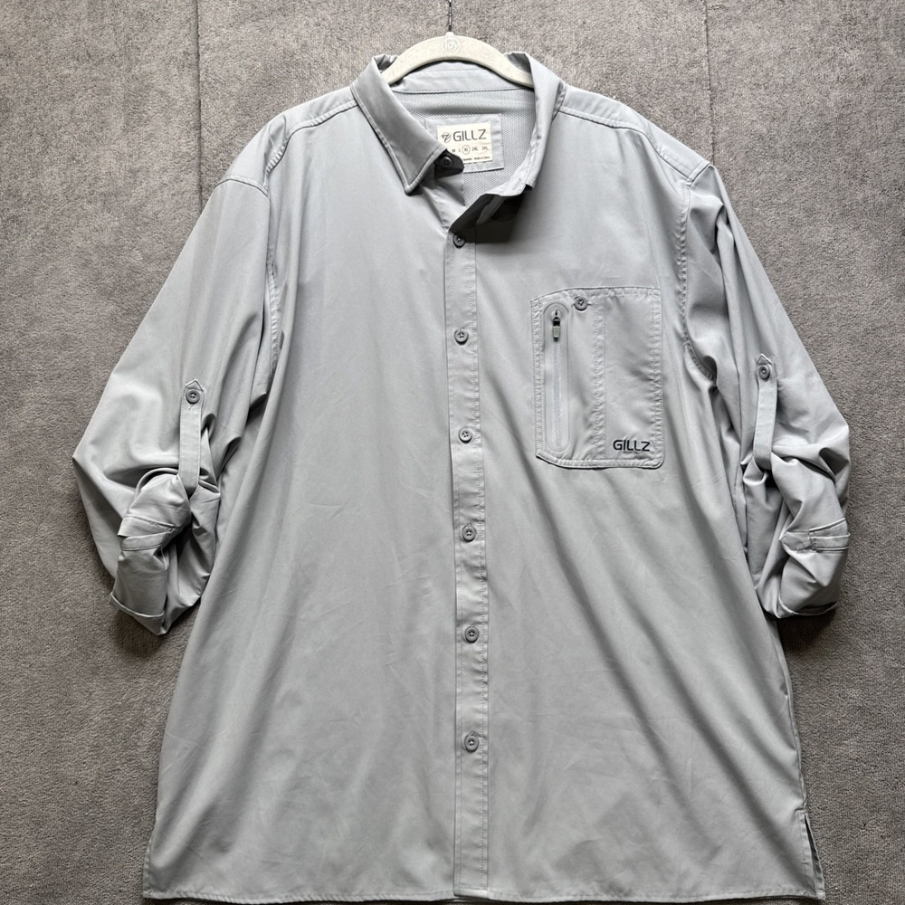 Gillz Fishing Shirt‎ Mens XL  Gray Vented Long Sleeve Sun Protection Button Up